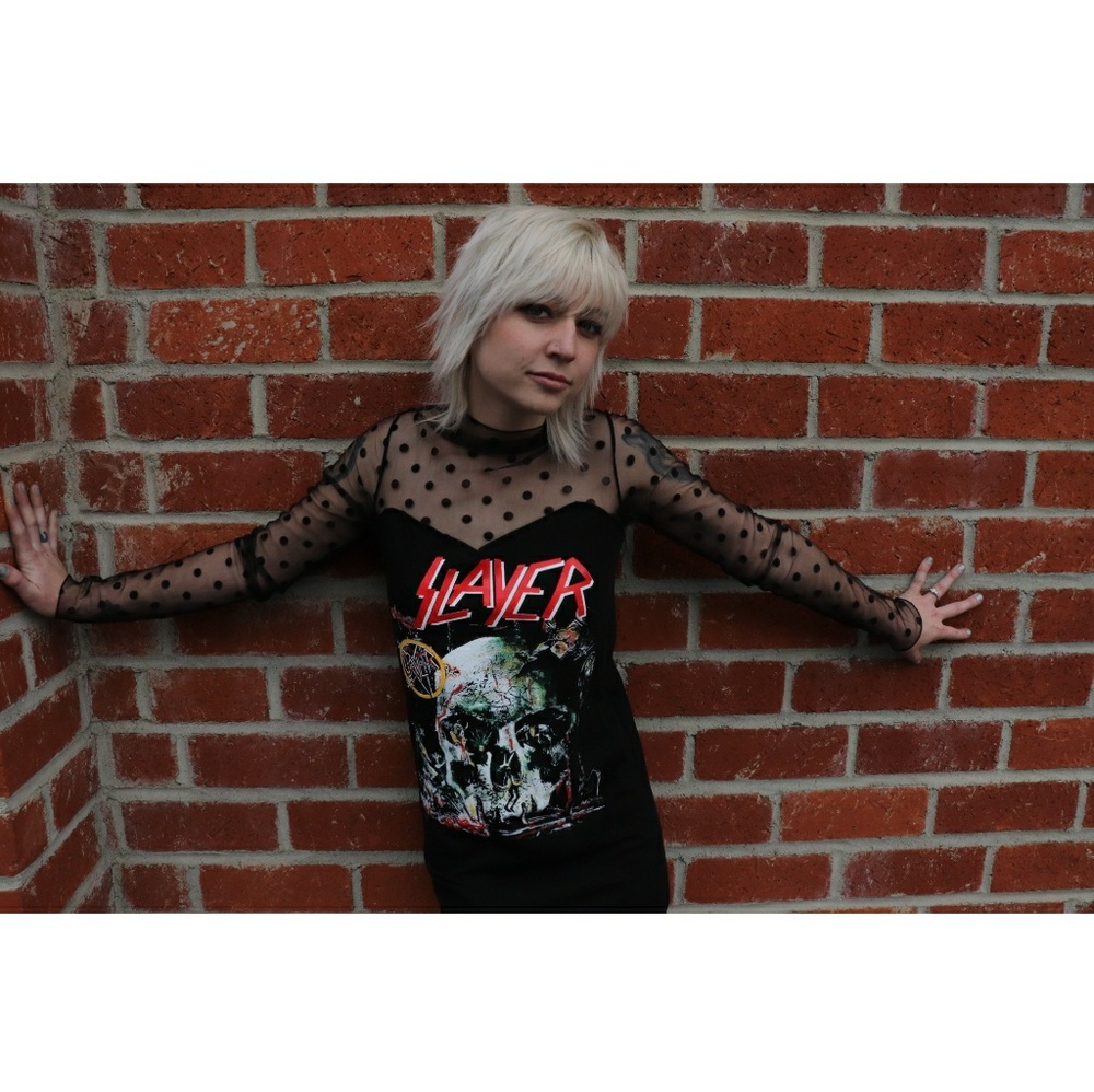 Slayer Skull Polkadot Mesh Tshirt Dress